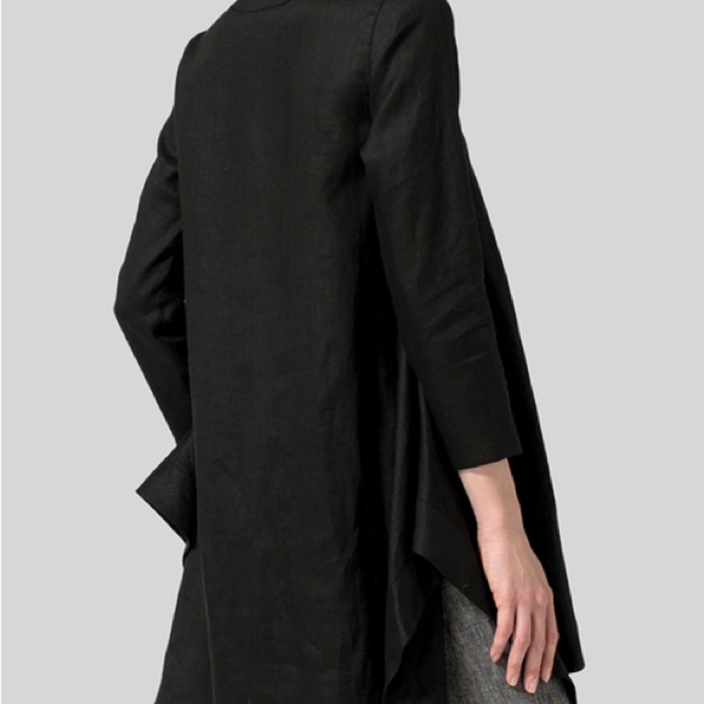 VIVID 100% Linen Long sleeve top tunic lagenlook black medium boho classic - Picture 3 of 11
